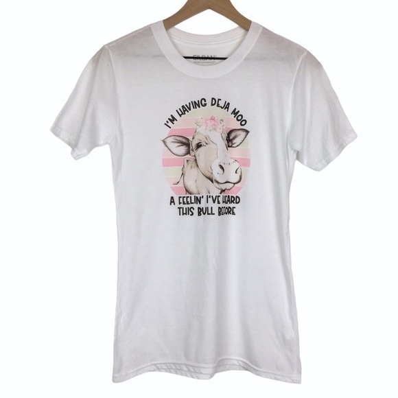 Cow Graphic Shirt Funny Floral I’m Having Deja Moo Heard This Bull Before Small - Picture 9 of 9